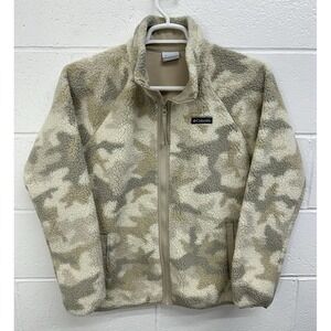 Columbia Cozy Camper Heavyweight Fleece Full Zip Plush Beige Camo Jacket Medium